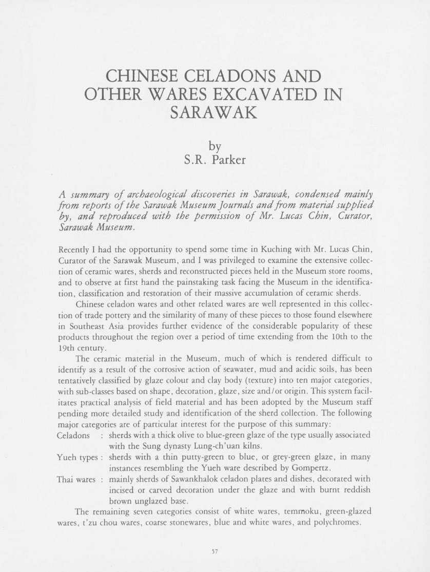 Page from an academic essay on Chinese celadons excavated in Sarawak